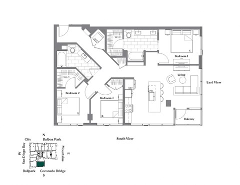 Floor plan for 3 beds, 2 baths, 1316 sqft